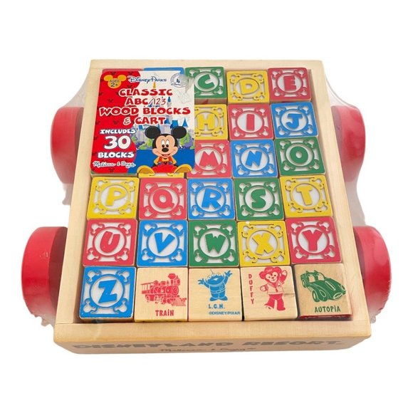 Disney Parks Classic Wood ABC 123 Blocks and Cart - Picture 1 of 9